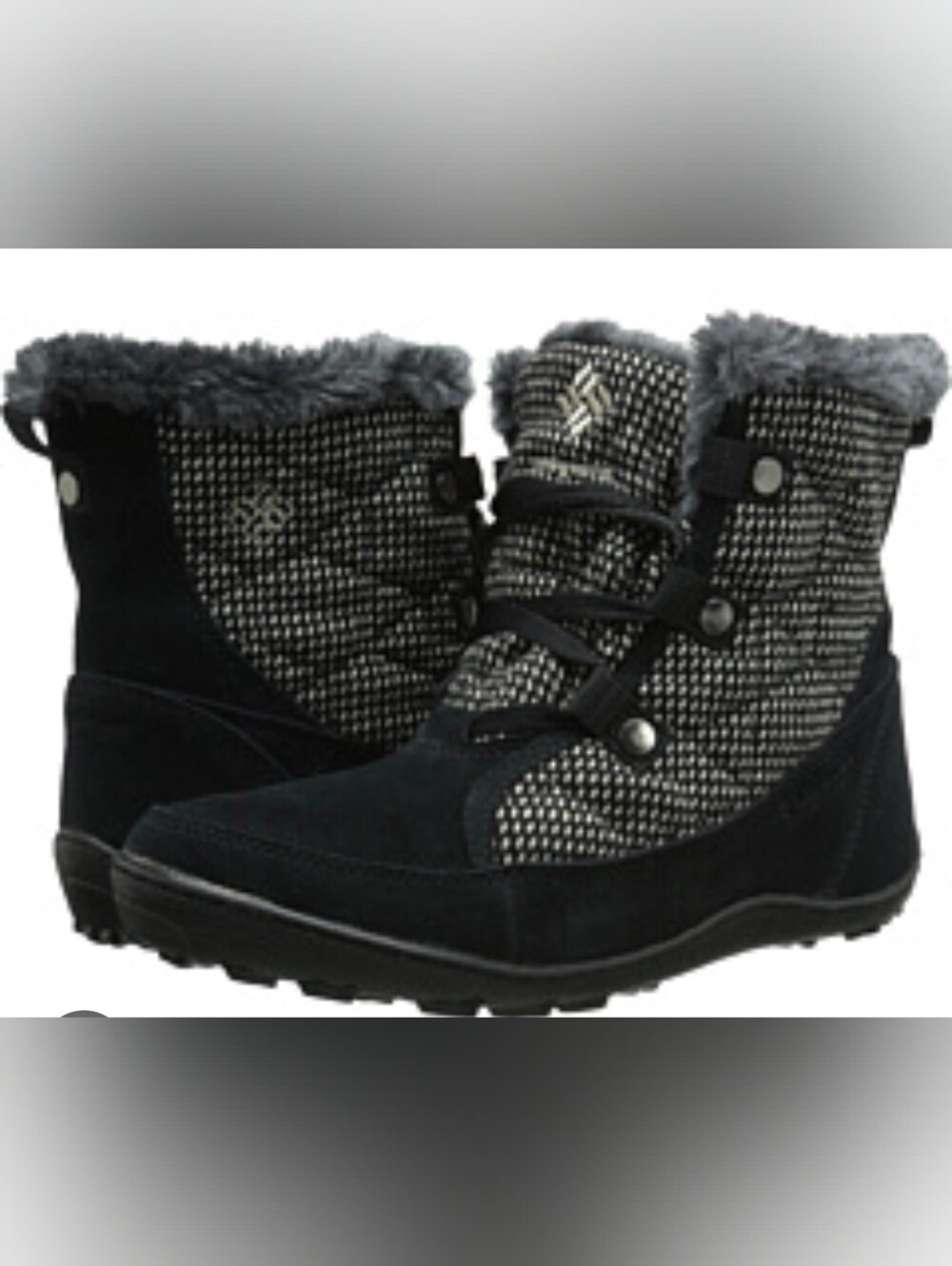Columbia Women's Black and Gray Faux-Fur Winter Lace-Up Boots